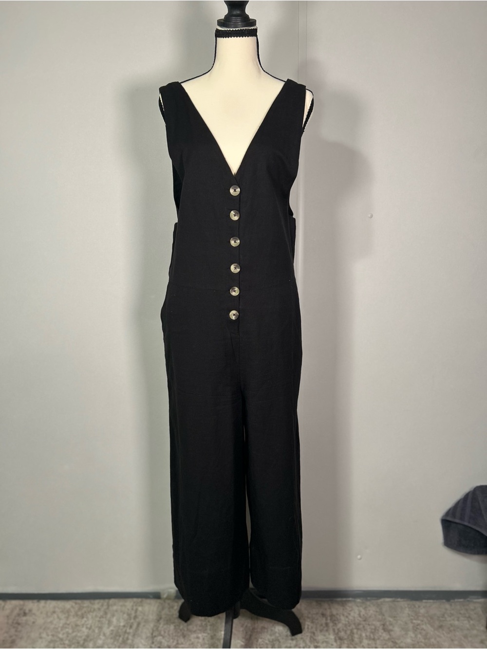 Cost Plus World Market Black Sleeveless Button-Front Wide-Leg Jumpsuit